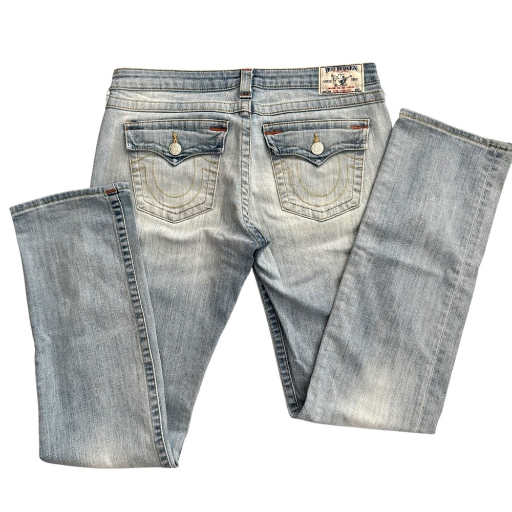 True Religion Women’s Slim Straight Flap Pocket Low Rise Jeans SZ 32 (34X33) Y2K
